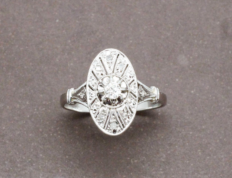 Bague Marquise Or Blanc Platine et Diamants