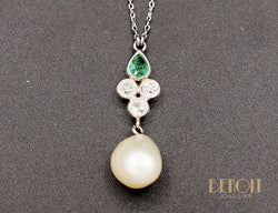 Pendentif Emeraude Diamants Perle
