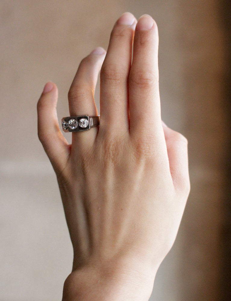 Bague Tank Platine et Diamants