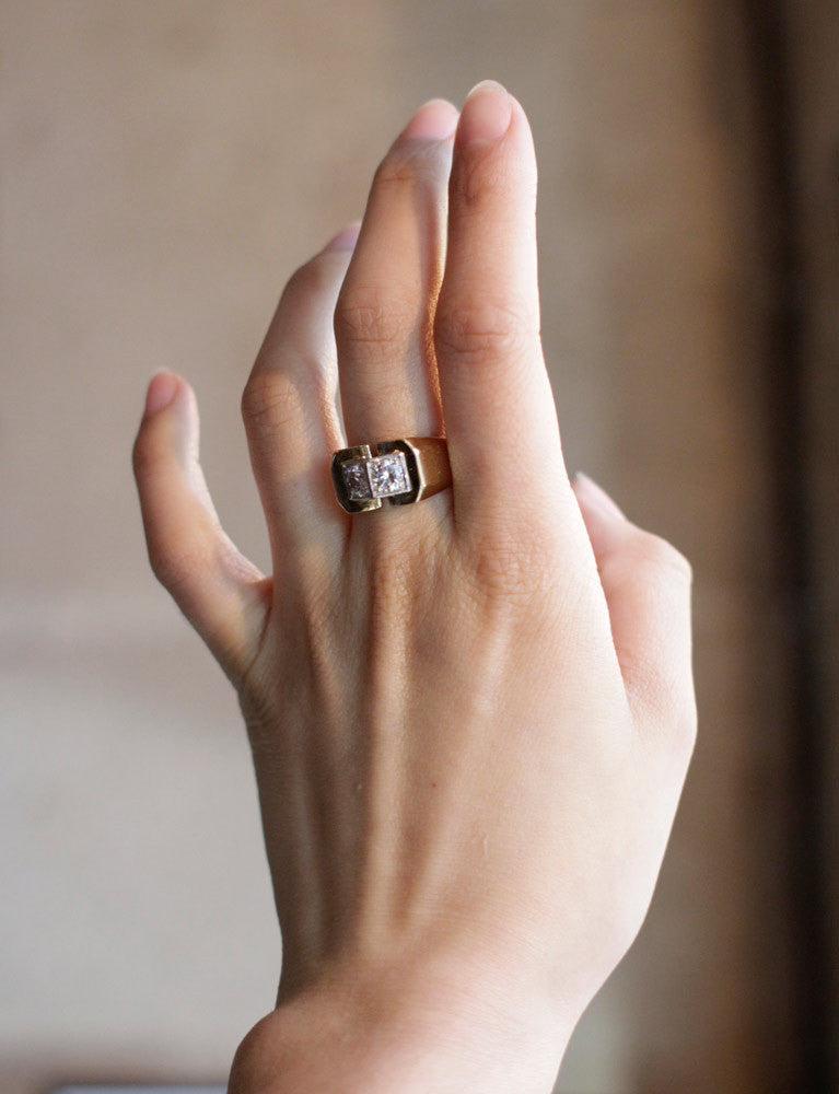 Bague Tank or Jaune et Diamants