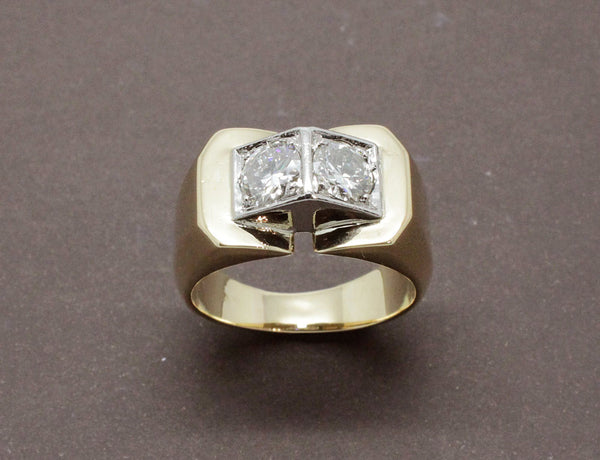 Bague Tank or Jaune et Diamants