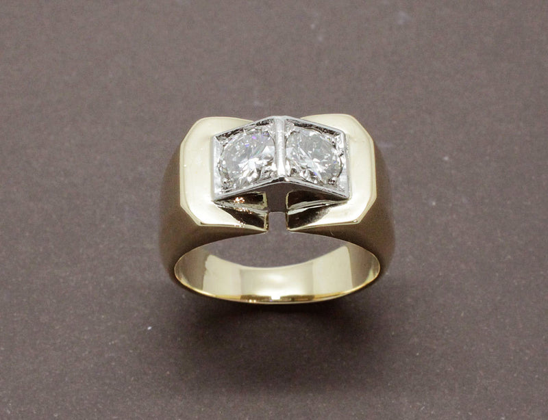 Bague Tank or Jaune et Diamants