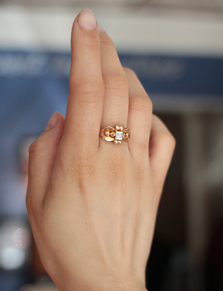 Bague Style Tank Or Jaune et Diamant