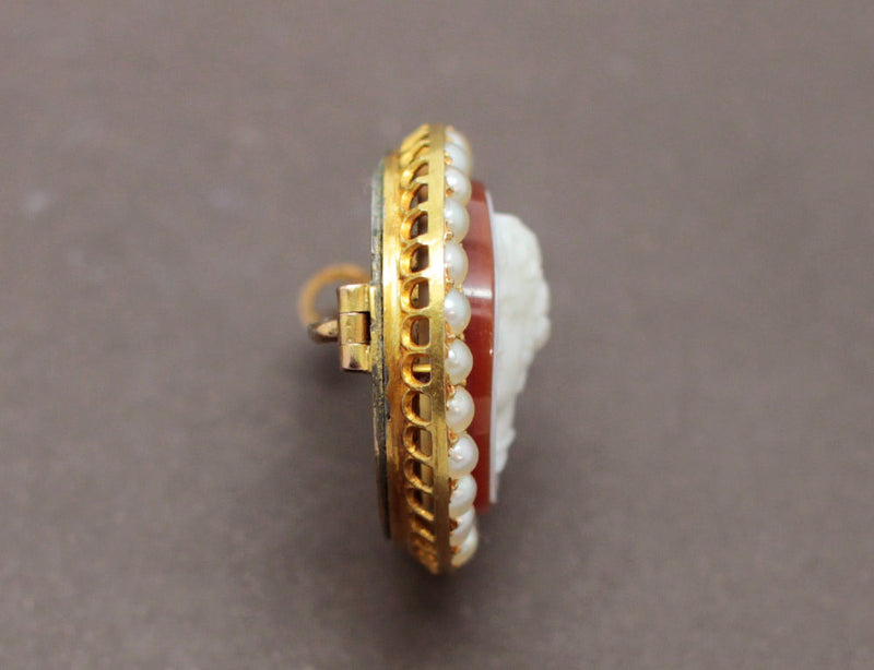 Broche Camée Or Perles Agate