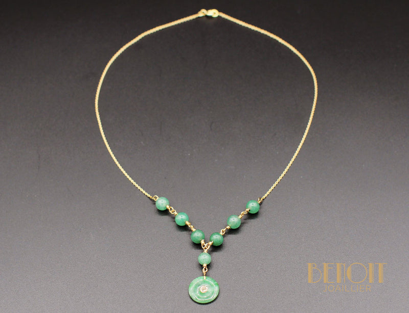 Collier "Les Recyclés" Or Jaune et Jade Art Déco