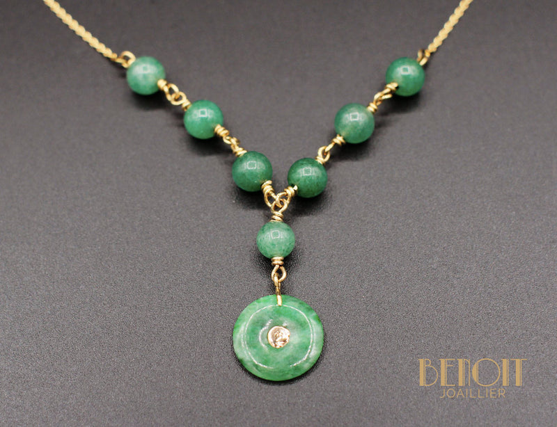 Collier "Les Recyclés" Or Jaune et Jade Art Déco