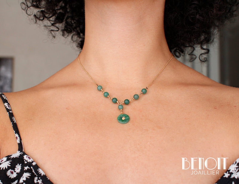 Collier "Les Recyclés" Or Jaune et Jade Art Déco