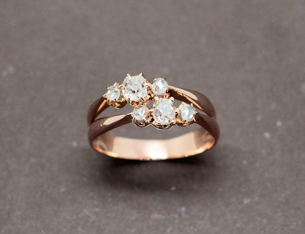 Bague Double Anneaux Or Rose Diamants