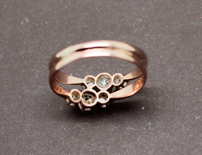 Bague Double Anneaux Or Rose Diamants