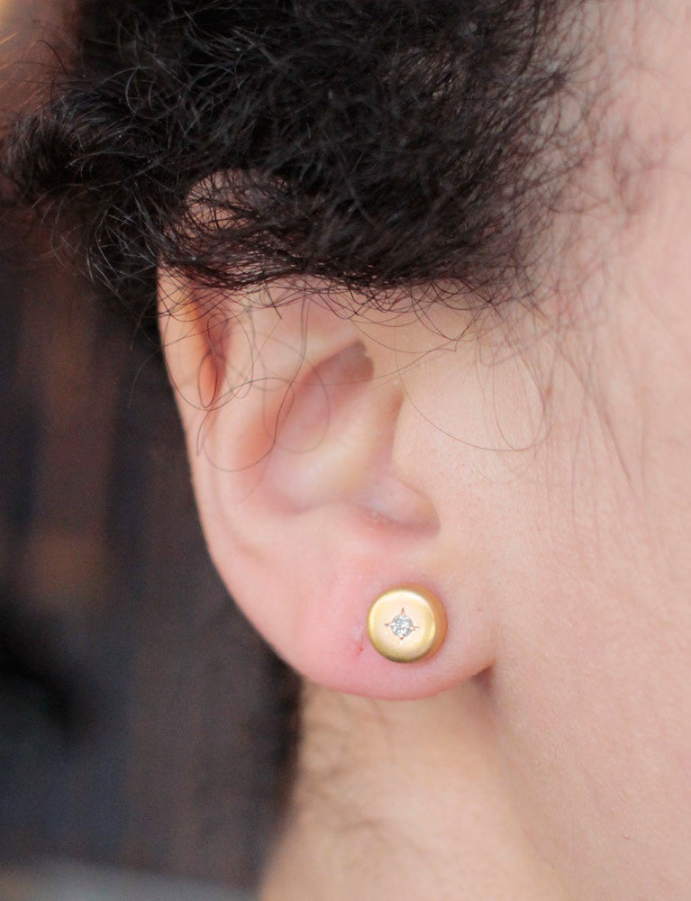 Puces d'Oreilles XIXe Or Brossé et Diamants