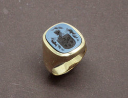 Chevalière Calcédoine Bleue Or Jaune