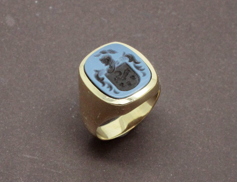Chevalière Calcédoine Bleue Or Jaune