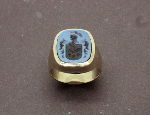 Chevalière Calcédoine Bleue Or Jaune