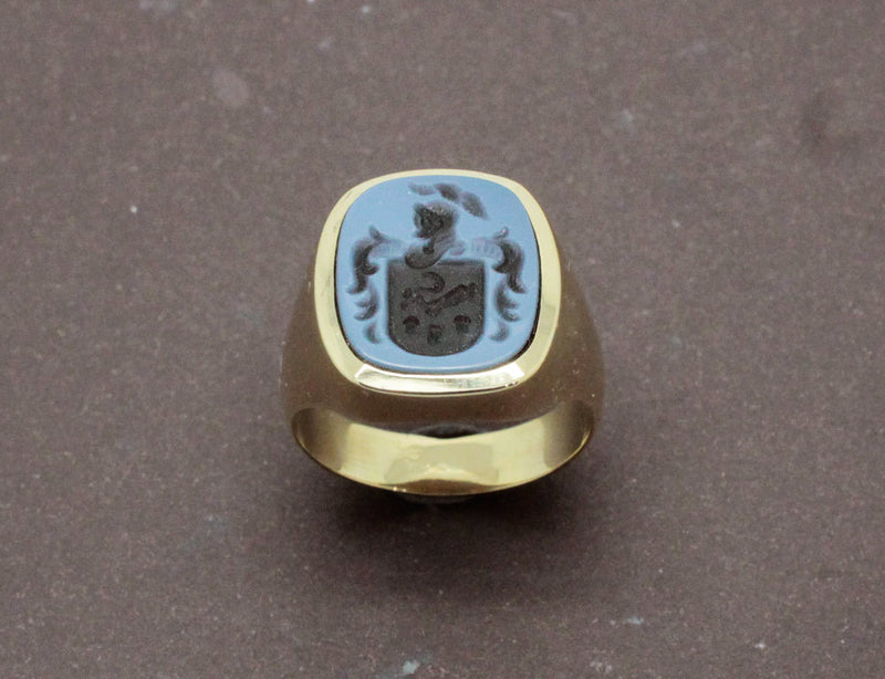 Chevalière Calcédoine Bleue Or Jaune