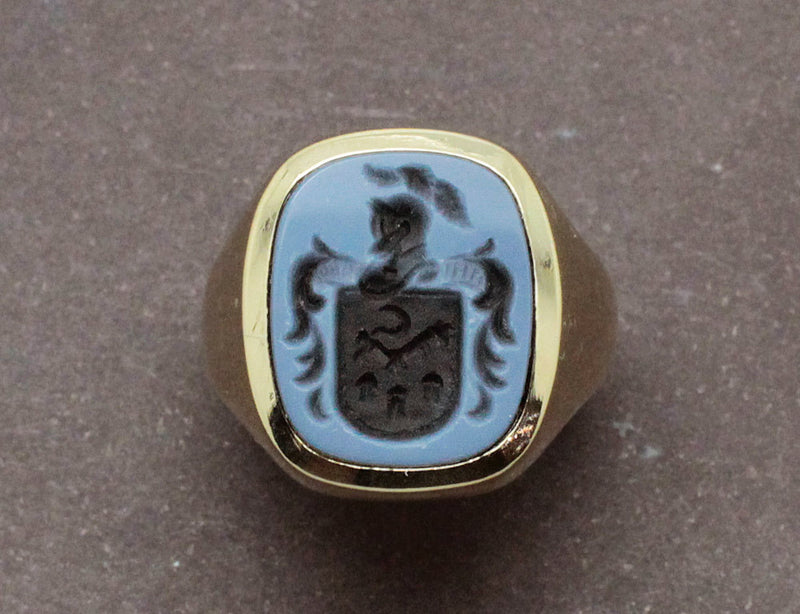 Chevalière Calcédoine Bleue Or Jaune