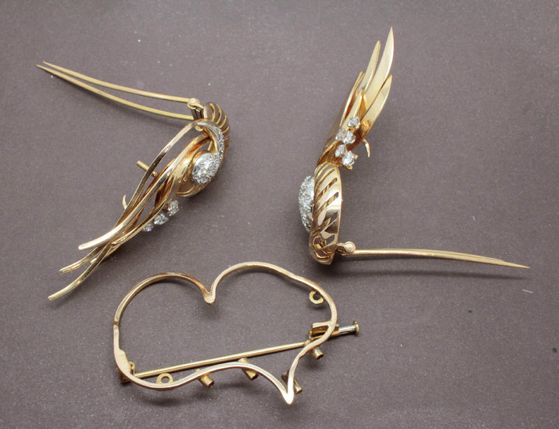 Broche 1950 Double Clip Or et Diamants