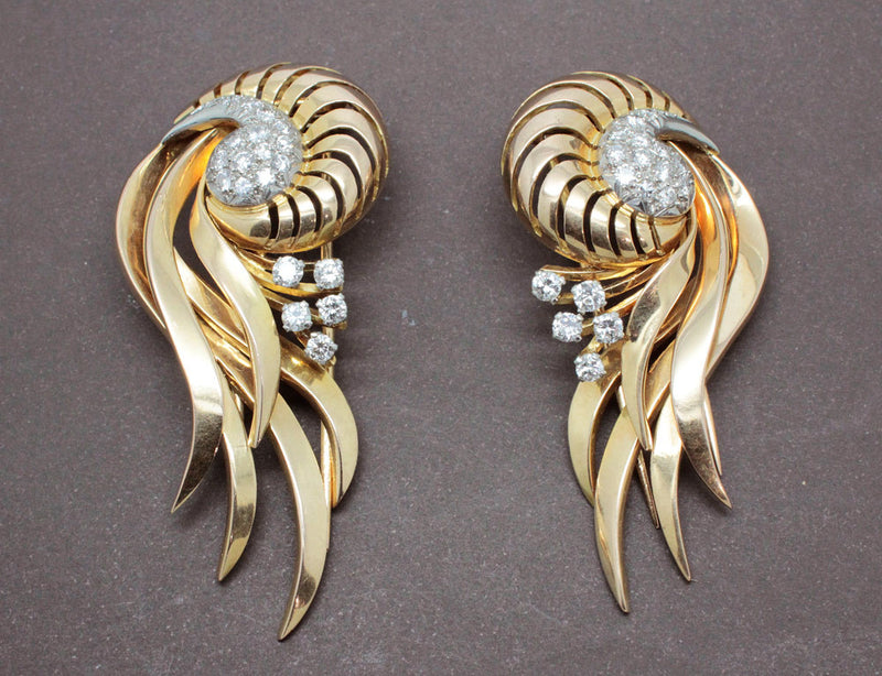 Broche 1950 Double Clip Or et Diamants