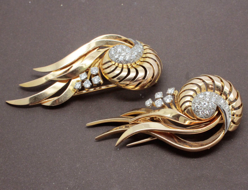 Broche 1950 Double Clip Or et Diamants