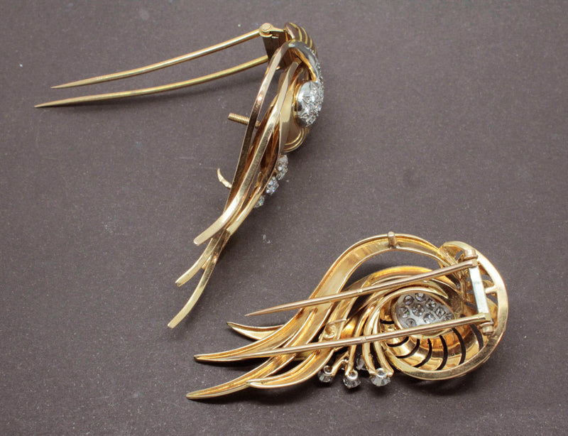Broche 1950 Double Clip Or et Diamants