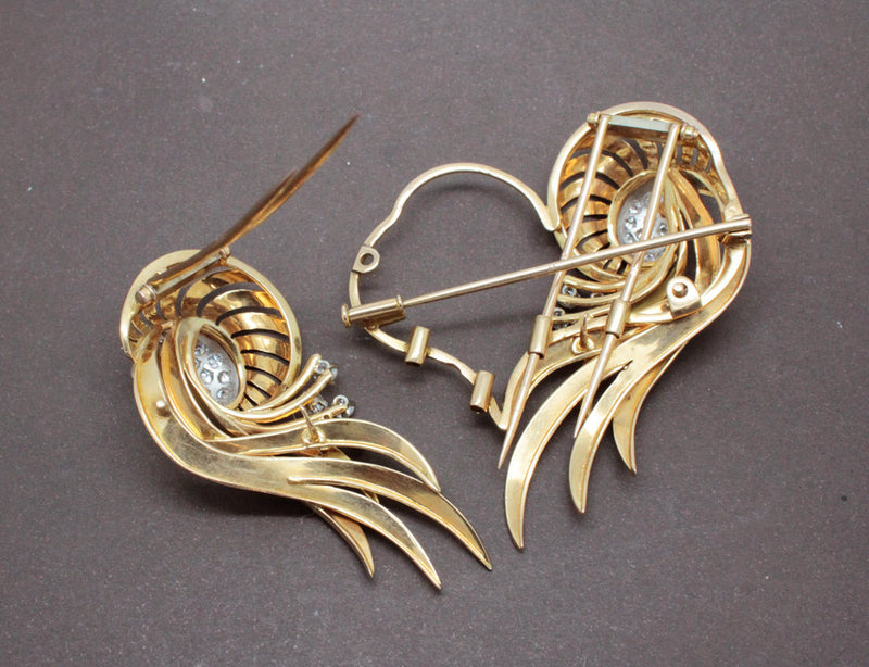 Broche 1950 Double Clip Or et Diamants