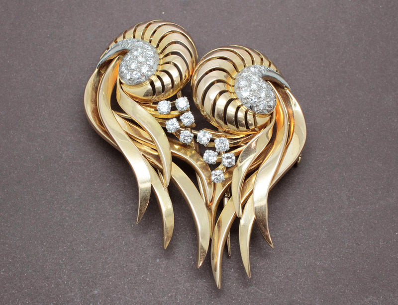 Broche 1950 Double Clip Or et Diamants