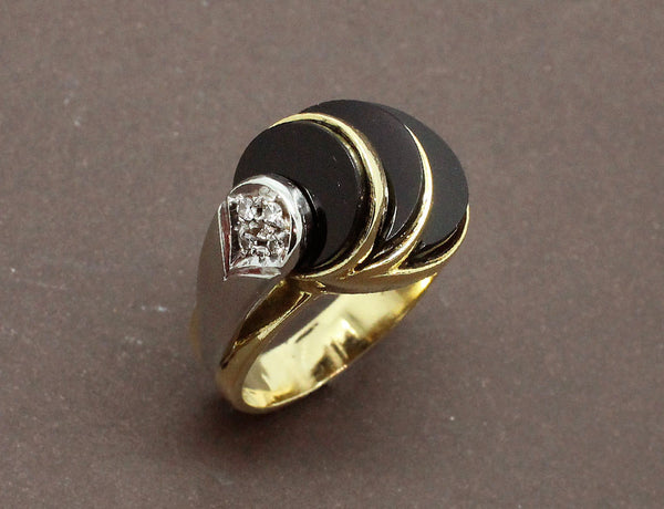 Bague Art Déco Moderniste Onyx et Diamants