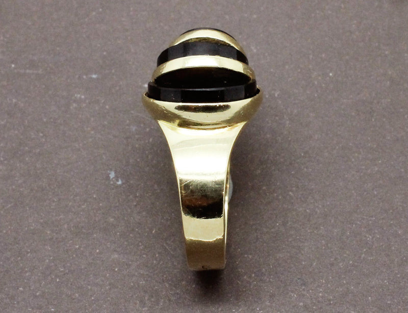Bague Art Déco Moderniste Onyx et Diamants
