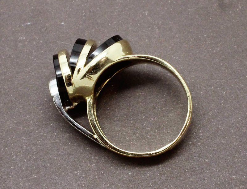 Bague Art Déco Moderniste Onyx et Diamants