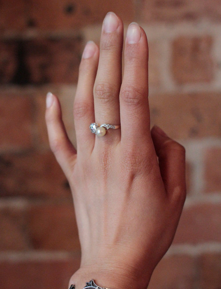 Bague Toi et Moi Perle Diamants