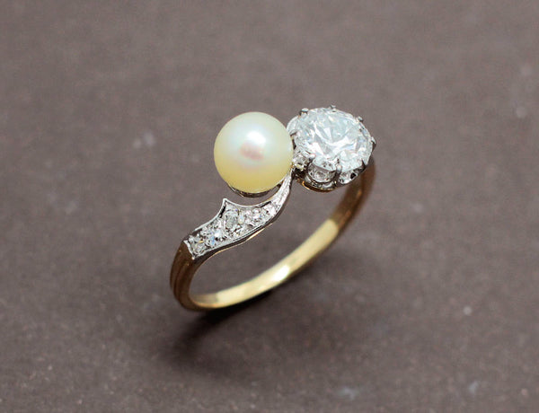 Bague Toi et Moi Perle Diamants