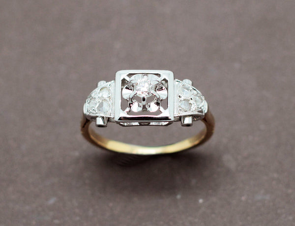Bague Art Déco Or Platine Diamants
