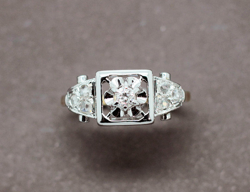 Bague Art Déco Or Platine Diamants