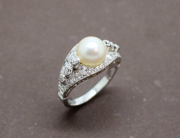 Bague Art Déco Perle et Diamants