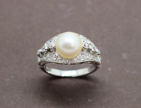 Bague Art Déco Perle et Diamants