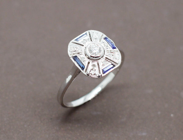 Bague Art Déco Saphirs Diamants