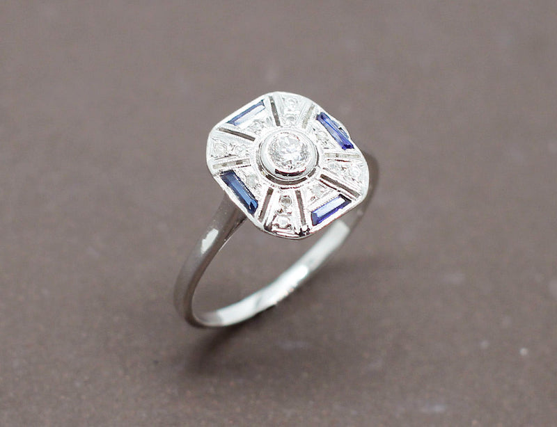 Bague Art Déco Saphirs Diamants