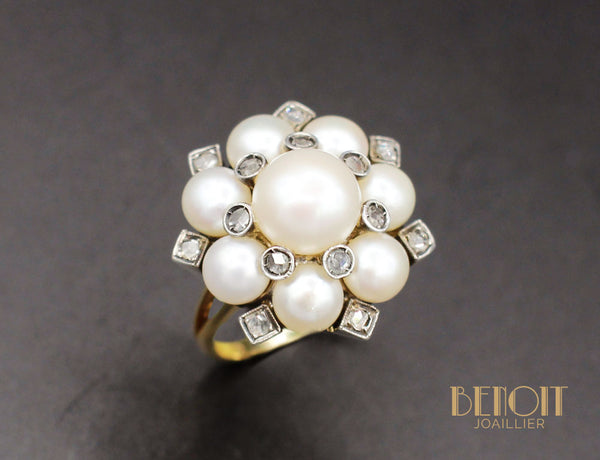 Bague Fleur Perles et Diamants