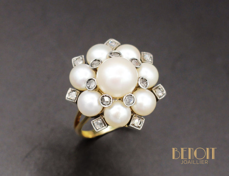 Bague Fleur Perles et Diamants