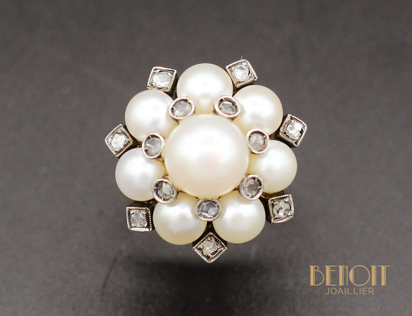 Bague Fleur Perles et Diamants