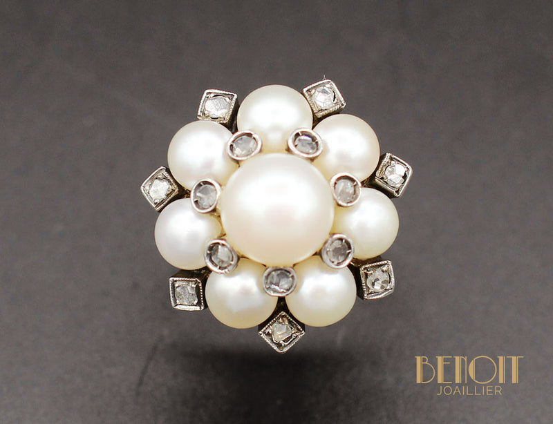 Bague Fleur Perles et Diamants