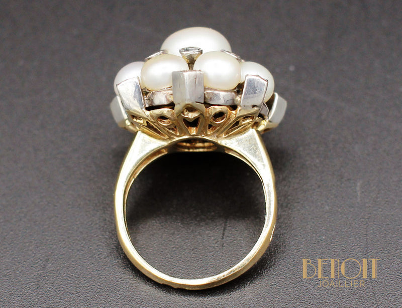 Bague Fleur Perles et Diamants