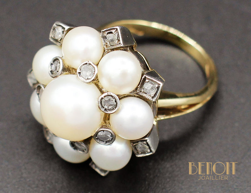 Bague Fleur Perles et Diamants