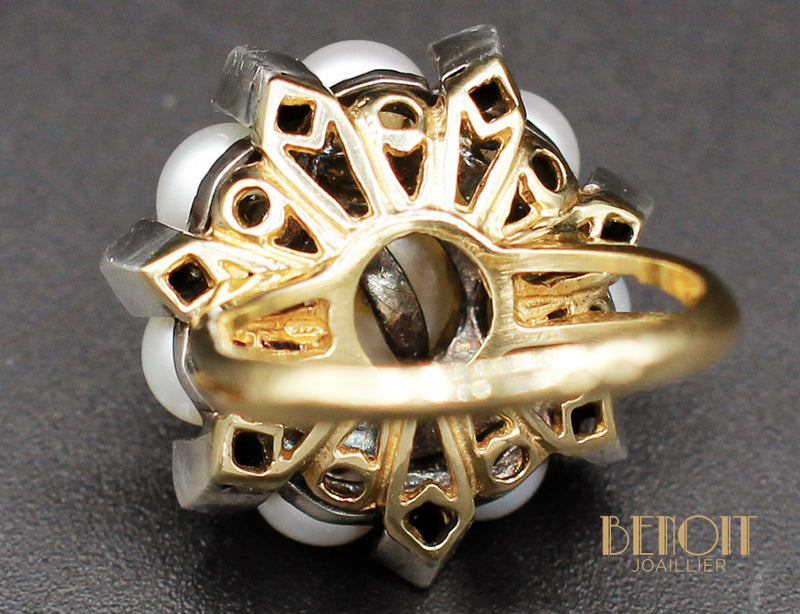 Bague Fleur Perles et Diamants