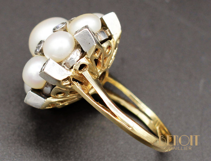 Bague Fleur Perles et Diamants
