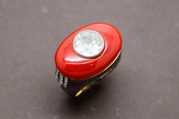 Bague Art Déco Cornaline Diamants