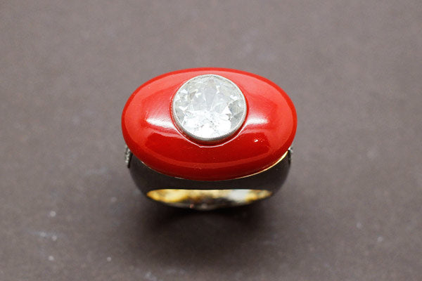 Bague Art Déco Cornaline Diamants