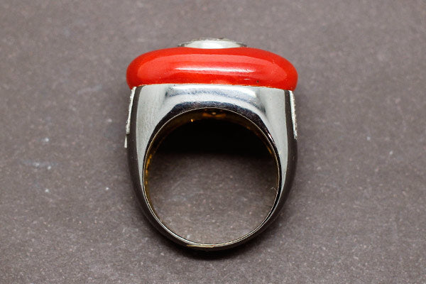 Bague Art Déco En Argent Massif 925 Sertie D’une Cornaline – Taille 53, Occasion Vintage