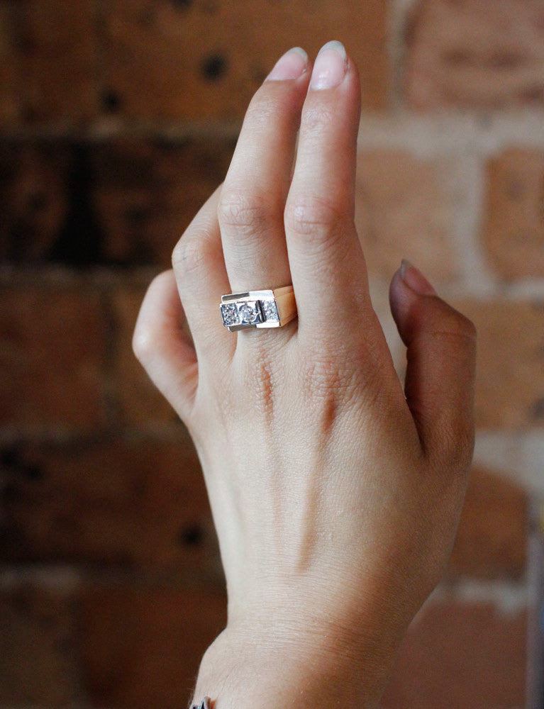 Bague Tank Or Jaune et Diamants