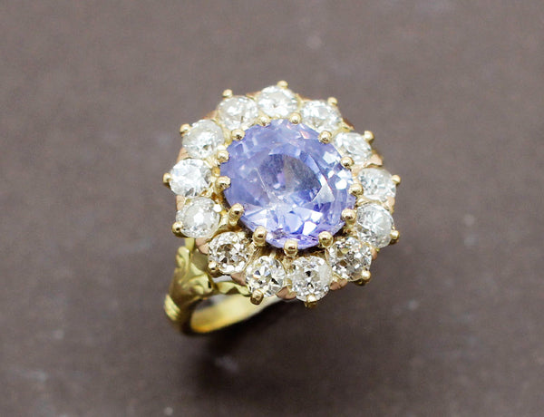 Bague fin XIXe Saphir Entourage Diamants