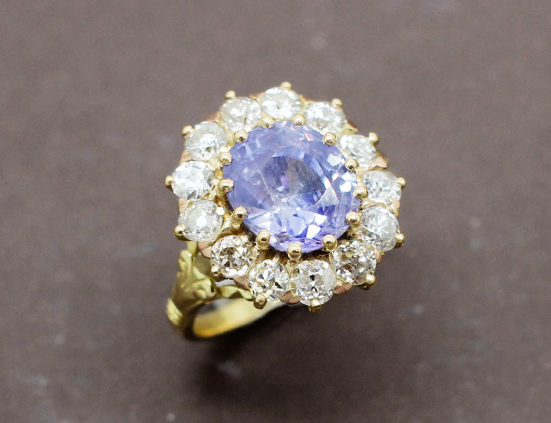 Bague fin XIXe Saphir Entourage Diamants